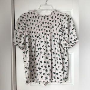 Loft Smocked Ruffle Neck Floral Shirt